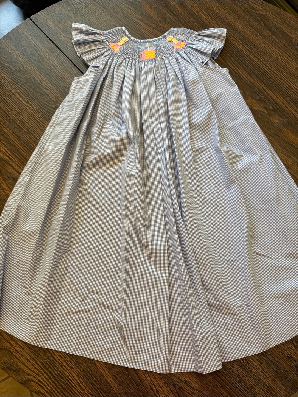 Wish upon a star 6x Smocked Blue Gingham Girls' Formal Dress with Pink Accent
